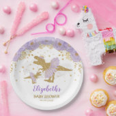 紫色の金ゴールド恐竜ツチュティアラガールベビーシャワー ペーパープレート (パーティー)