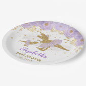 紫色の金ゴールド恐竜ツチュティアラガールベビーシャワー ペーパープレート (アングル)