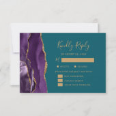紫色の金ゴールド瑪瑙の食事オプションティール（緑がかった色）結婚式RSVP 出欠カード (正面)