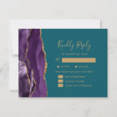 紫色の金ゴールド瑪瑙の食事オプションティール（緑がかった色）結婚式RSVP 出欠カード (正面)