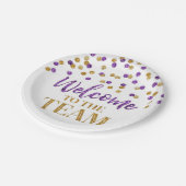 紫色の金ゴールド紙吹雪がチームにようこそ  ペーパープレート (アングル)