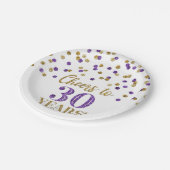 紫色の金ゴールド紙吹雪応援から30年間の誕生日 ペーパープレート (アングル)