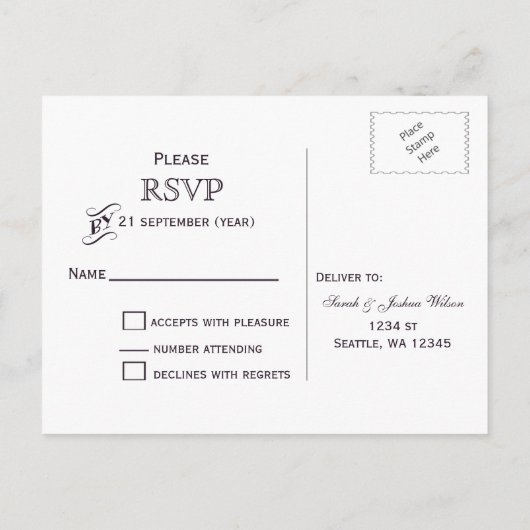 紫色の金ゴールド素朴な雪片ウィンターウェディングRSVP インビテーションポストカード (裏面)