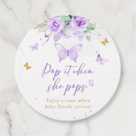 紫色の金ゴールド蝶フローラポップ・アートの彼女のポップ フェイバータグ