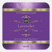 紫色の金ゴールド製品ラベル縁どグリッターロゴの追加 スクエアシール (正面)