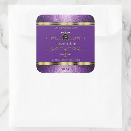 紫色の金ゴールド製品ラベル縁どグリッターロゴの追加 スクエアシール (バッグ)