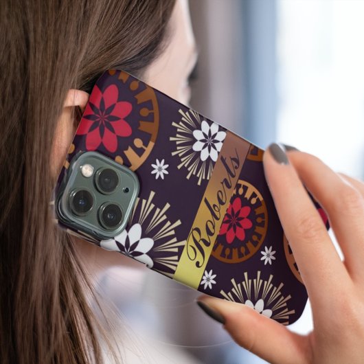 紫色の金ゴールド赤いレトロパターン名前の追加iPhoneケース Case-Mate iPhoneケース