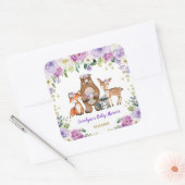 紫色の金ゴールド·ウッドランドの赤ちゃんが森の動物をシャワー スクエアシール (封筒)