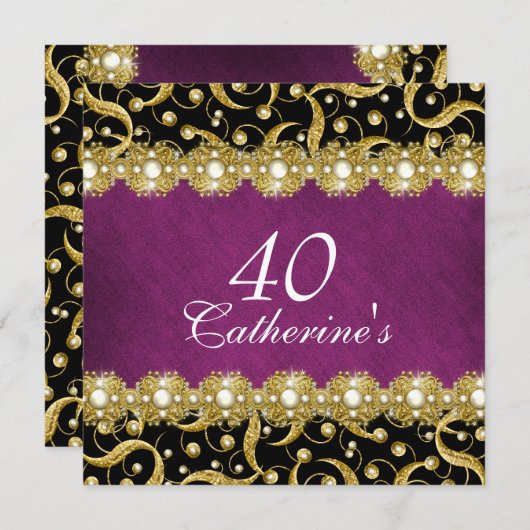 紫色の金ゴールド「任意の年齢」のエレガントパーティー 招待状 (正面/裏面)