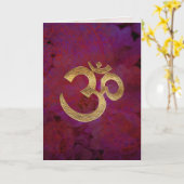 紫色の金ゴールドOMの挨拶状のメッセージカード カード (黄色い花)