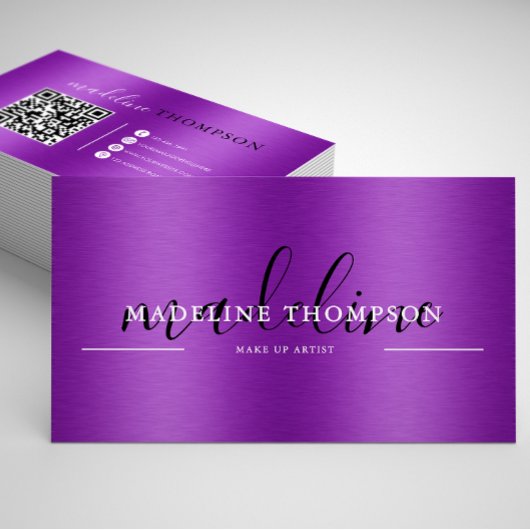紫色の金属ブラシ鋼スクリプトQRコード 名刺