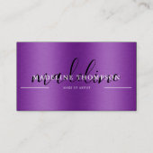 紫色の金属ブラシ鋼スクリプトQRコード 名刺 (正面)