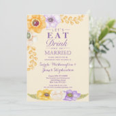 紫色の金花の水彩画の婚約パーティ 招待状 (スタンド正面)