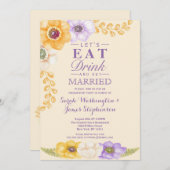 紫色の金花の水彩画の婚約パーティ 招待状 (正面/裏面)