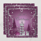 紫色の銀の渦巻き木のオーナメント招待状 招待状 (正面/裏面)