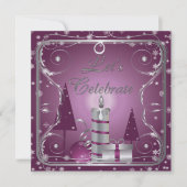 紫色の銀の渦巻き木のオーナメント招待状 招待状 (正面)