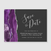 紫色の銀の瑪瑙の結婚式を保存する日付マグネット (正面)