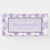 紫色の銀の雪の結晶の冬の赤ちゃんシャワー 横断幕 (横)