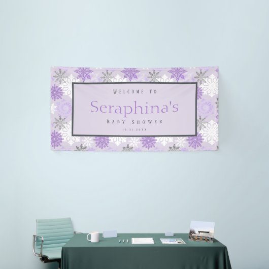 紫色の銀の雪の結晶の冬の赤ちゃんシャワー 横断幕 (トレードショー)