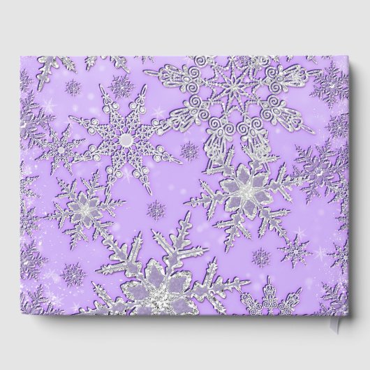 紫色の銀の雪の結晶ウィンターワンダーランド ゲストブック (裏面)