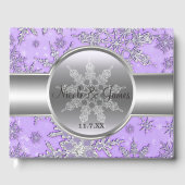 紫色の銀の雪の結晶ウィンターワンダーランド ゲストブック (正面)