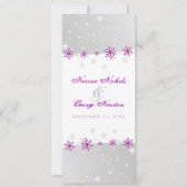 紫色の銀グレースノーフレーク結婚式プログラムカード 招待状 (正面)