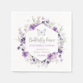 紫色の銀蝶キス赤ちゃんシャワー スタンダードカクテルナプキン (正面)