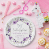 紫色の銀蝶キス赤ちゃんシャワー ペーパープレート (パーティー)