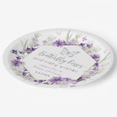紫色の銀蝶キス赤ちゃんシャワー ペーパープレート (アングル)