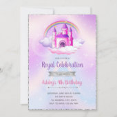 紫色の銀製のテーマの城の誕生日の招待 招待状 (正面)