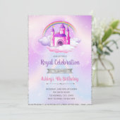 紫色の銀製のテーマの城の誕生日の招待 招待状 (スタンド正面)