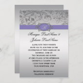 紫色の銀製の線条細工のモノグラムの結婚式招待状 招待状 (正面/裏面)