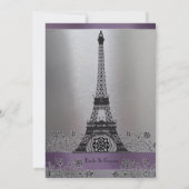 紫色の銀製の金属エッフェル塔の結婚式の招待 招待状 (裏面)