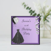 紫色の銀製の黒い気球のフォーマルな第21誕生日 招待状 (スタンド正面)