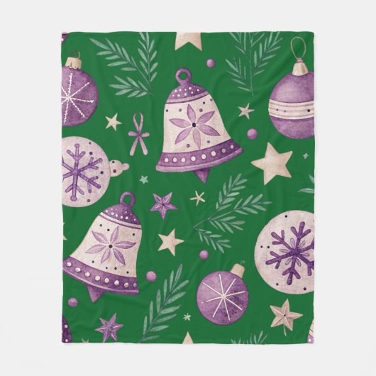 紫色の鐘と居心地の良いクリスマスフリースブランケット フリースブランケット (正面)