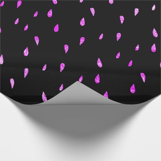 紫色の雨フェイク箔メタリックブラック背景 ラッピングペーパー (角)