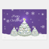紫色の雪のクリスマスツリーラッピング紙 ラッピングペーパーシート (正面)