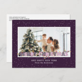 紫色の雪のクリスマスライト写真 シーズンポストカード (正面/裏面)