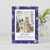 紫色の雪のメリークリスマススノーフレーク写真 シーズンカード (スタンド正面)