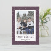 紫色の雪の雪の結晶の写真メリークリスマスカード シーズンカード (スタンド正面)