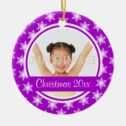 紫色の雪片の写真は個人化なります セラミックオーナメント (正面)
