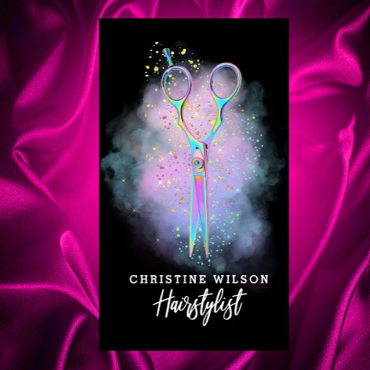 紫色の雲のヘアスタイリストの鋏 名刺