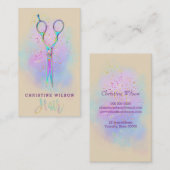 紫色の雲のヘアスタイルのはさみグリッター 名刺 (正面/裏面)