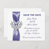 紫色の青いシルバースワンは日付カードを保存 案内状 (正面/裏面)