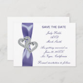 紫色の青いダイヤモンドハートは日付カードを保存 招待状 (正面/裏面)