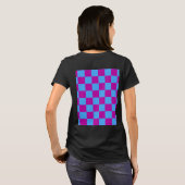 紫色の青いチェッ市松模様にクパターン Tシャツ (裏面フル)