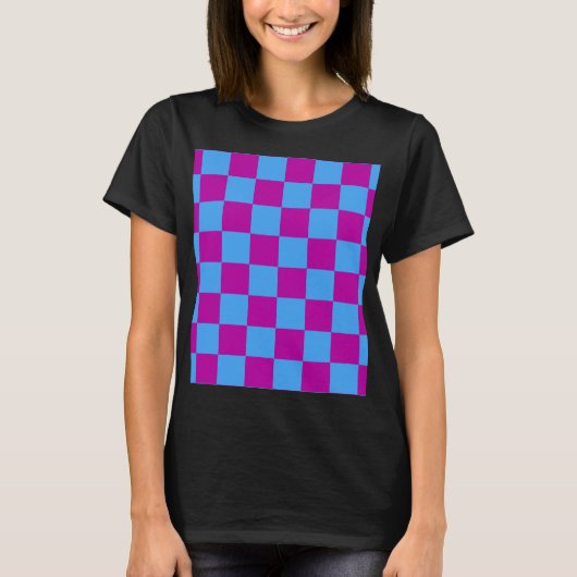 紫色の青いチェッ市松模様にクパターン Tシャツ (正面)