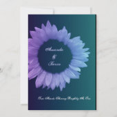 紫色の青いティール（緑がかった色）によって着色されるヒマワリの結婚式 招待状 (裏面)