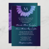 紫色の青いティール（緑がかった色）によって着色されるヒマワリの結婚式 招待状 (正面/裏面)