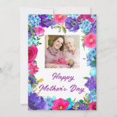 紫色の青いピンクのフローラ写真マザーズデイカード (正面)